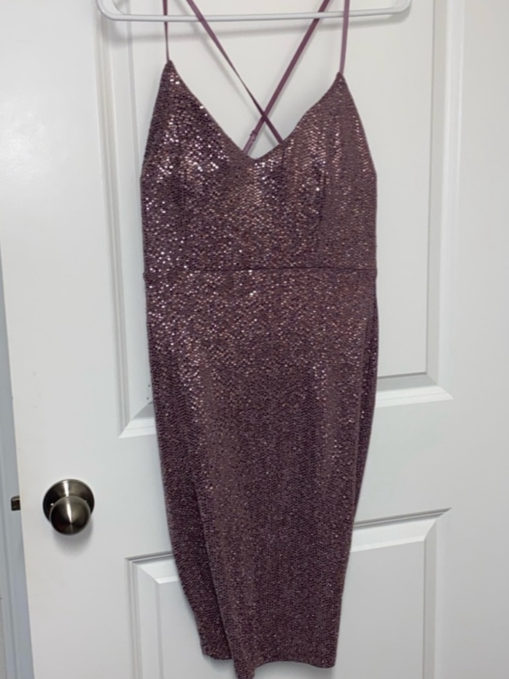 Windsor Mauve Sequin Midi Slip Dress with Crisscross Straps